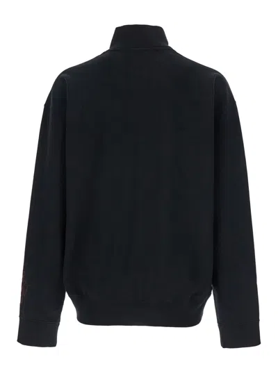 Jw Anderson Black Sweatshirt With Front Zip And Embroidered Logo On The Sleeve In Cotton Man In Blue