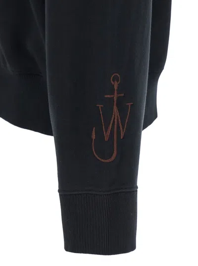 Jw Anderson Black Sweatshirt With Front Zip And Embroidered Logo On The Sleeve In Cotton Man In Blue