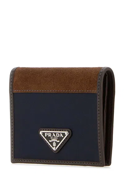 Prada Men Two-tone Fabric And Suede Wallet In Black
