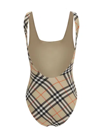 Burberry Check Swimsuit In Black