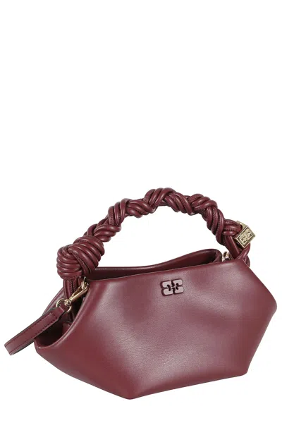 Ganni Bou Red Handbag With Butterfly Logo And Hand-braided Strands In Leather Woman