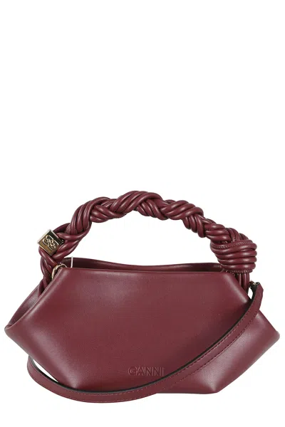 Ganni Bou Red Handbag With Butterfly Logo And Hand-braided Strands In Leather Woman