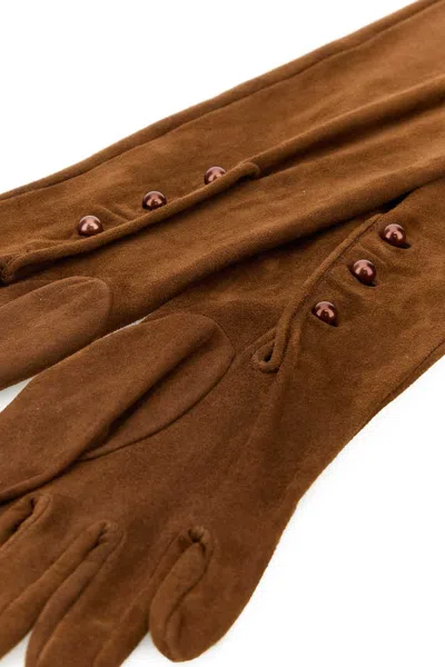 Prada Long Suede Gloves Button Detailing In Brown