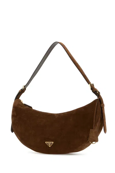 Prada Brown Suede Large Demi-lune Shoulder Bag