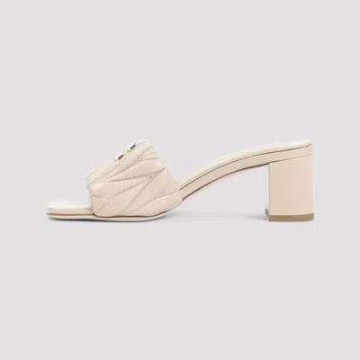 Miu Miu Beige Leather Logo Heels In Neutral