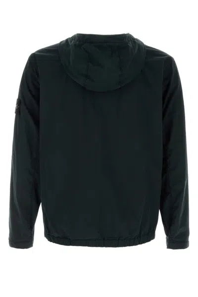 Stone Island Short Parka With Elastic Hem And Hood In Blue