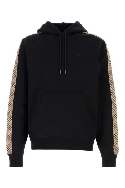 Burberry Black Sweatshirt With Check Motif Detail