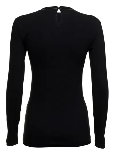 Brunello Cucinelli Womans Long-sleeved Black Cotton T-shirt With Monile Crew Neck In Black