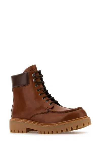 Prada Caramel Leather Ankle Boots