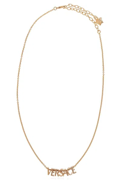 Versace Logo-lettering Necklace In Gold