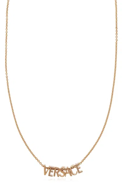 Versace Logo-lettering Necklace In Gold