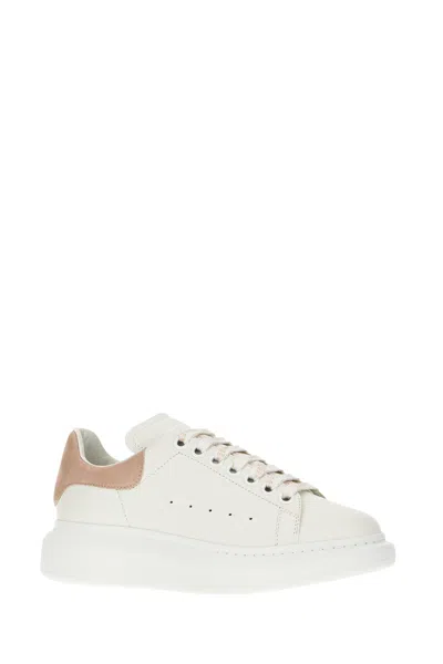 Alexander Mcqueen White Leather Sneakers With Pink Suede Heel In White