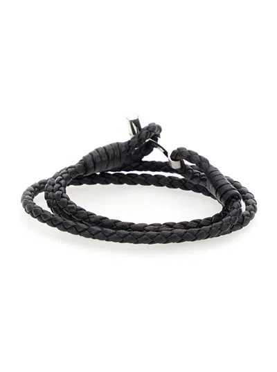 Tom Ford Black Bracelet With T Detail In Braided Leather Man