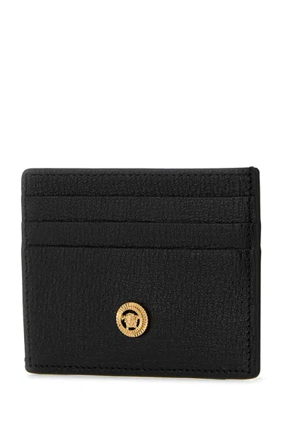 Versace Black Leather Medusa Biggie Card Holder In Black