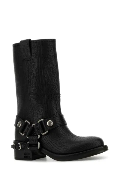 Miu Miu Leather Block Heel Ankle Boots