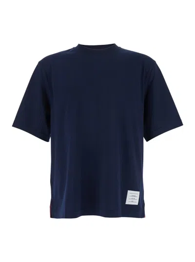 Thom Browne Blue T-shirt With Logo Patch In Stretch Wool Man In Blue