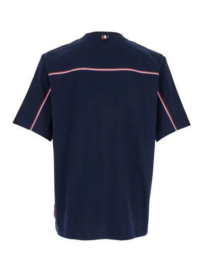 Thom Browne Blue T-shirt With Logo Patch In Stretch Wool Man In Blue