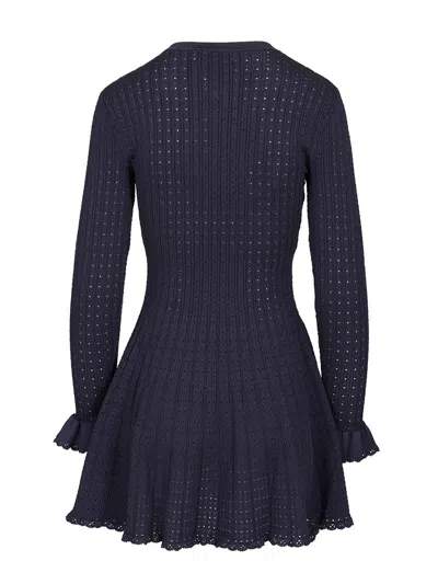 Self-portrait Perforated Knit Short Dress With Removable Lace Brooch