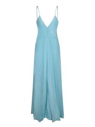 Forte Forte Light Blue Sleeveless Long Dress With Criss-crossed Spaghetti Straps And Rear Button Closure In Tech