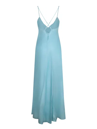 Forte Forte Light Blue Sleeveless Long Dress With Criss-crossed Spaghetti Straps And Rear Button Closure In Tech