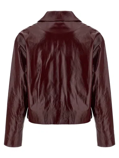 Self-portrait Womens Peter Pan Collar Boxy-fit Faux-leather Jacket Burgundy In Burgundy