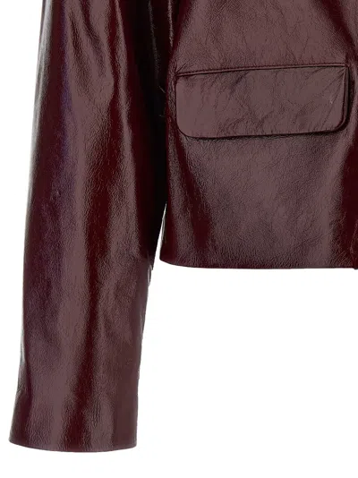 Self-portrait Womens Peter Pan Collar Boxy-fit Faux-leather Jacket Burgundy In Burgundy