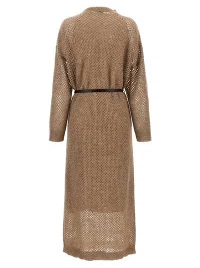 Brunello Cucinelli Knitted Midi Dress Dresses Beige In Brown