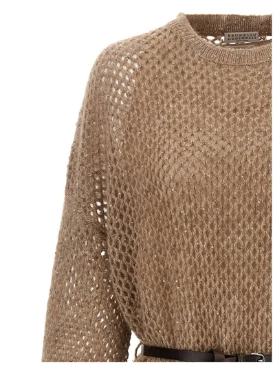 Brunello Cucinelli Knitted Midi Dress Dresses Beige In Brown