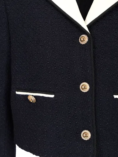 Self-portrait Belted Waist Short Jacket With Stripe Trim