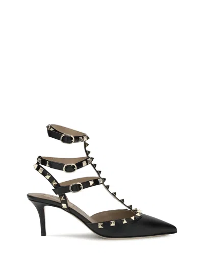 Valentino Rockstud Leather Slingback Pumps In Black