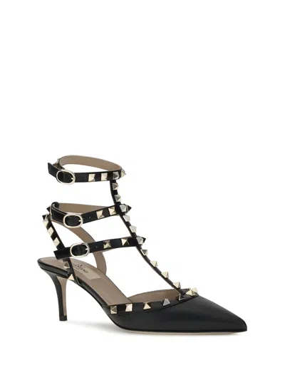 Valentino Rockstud Leather Slingback Pumps In Black