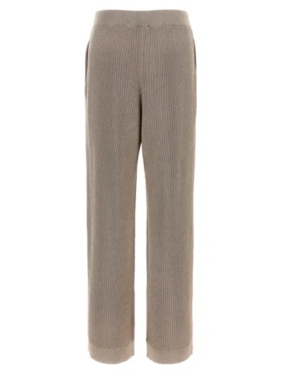 Brunello Cucinelli Ribbed Texture Trousers Elasticated Waistband In Neutral