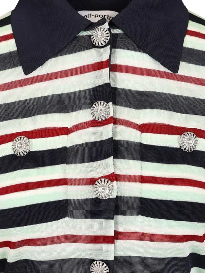 Self-portrait Self Portrait Maglia Navy Striped Viscose In Multi