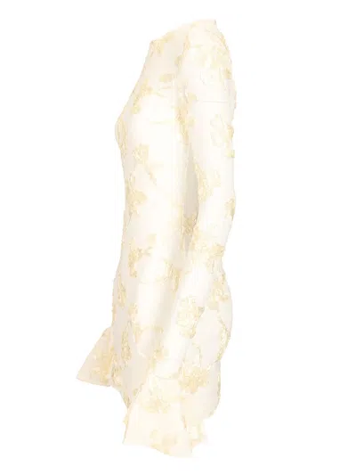 Rotate Birger Christensen Floral Mesh Mini Dress In Yellow