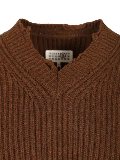 Mm6 Maison Margiela Mm6 V-neck Sweater Brown Melange