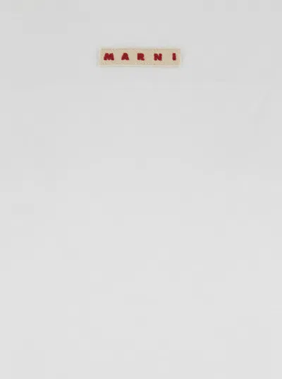 Marni White Crewneck T-shirt With Logo Patch On The Front In Cotton Woman