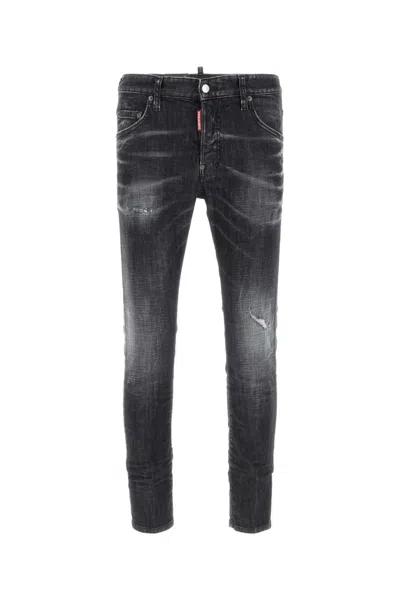 Dsquared2 Cool Gut Black Jeans With Belt Loops And Faded Effect In Denim Man In Black