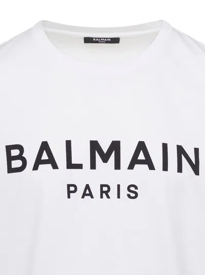 Balmain White Crewneck T-shirt With Contrasting Logo Lettering Print In White