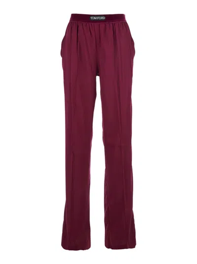Tom Ford Fuchsia Pants With Elastic Waist With Logo Lettering In Silk Stretch Woman