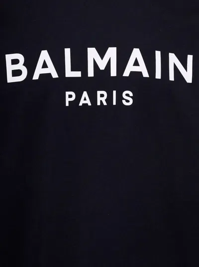 Balmain Black Crewneck T-shirt With Logo Lettering On The Front In Cotton Man