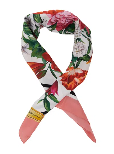 Dolce & Gabbana Multicolor Square Scarf With All-over Floral Print In Silk Woman