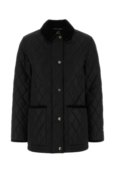 Burberry Women 'oldham' Black Quilted Jacket With Corduroy Collar In Tech Fabric Woman In Black