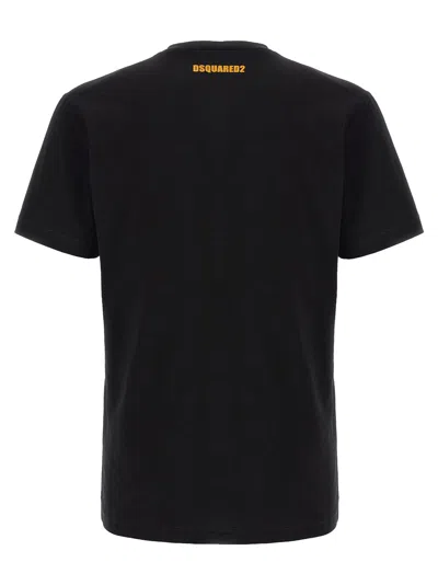 Dsquared2 Black Crewneck T-shirt With Print On The Front And Logo Lettering On The Rear In Cotton Man