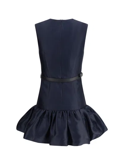 Self-portrait Crew Neck Taffeta Mini Dress With Ruffled Hem