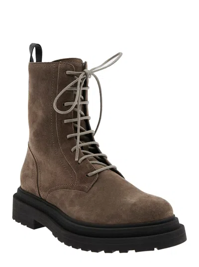 Brunello Cucinelli Suede Combat Boots Monile