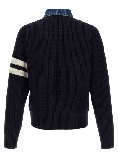 Dsquared2 Blue Cardigan With Denim Panels And Striped Details On The Sleeve In Wool And Cashmere Man In Blue