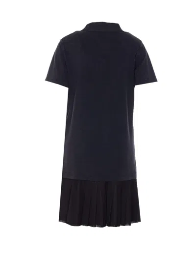Balenciaga Black Layered Dress With Polo Shirt Style Collar And Safety Pin Detail In Cotton Woman