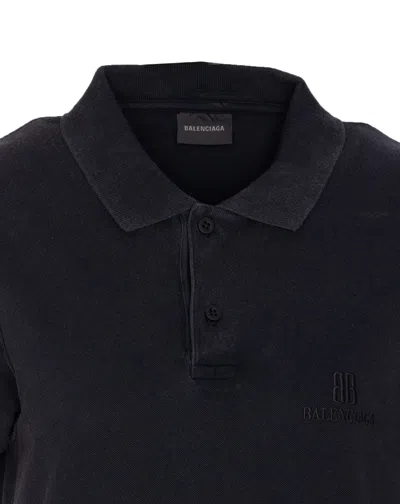 Balenciaga Black Layered Dress With Polo Shirt Style Collar And Safety Pin Detail In Cotton Woman
