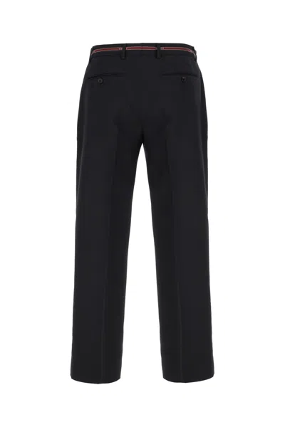 Gucci Men Blue Wool Selvedge Detail Trousers In Black