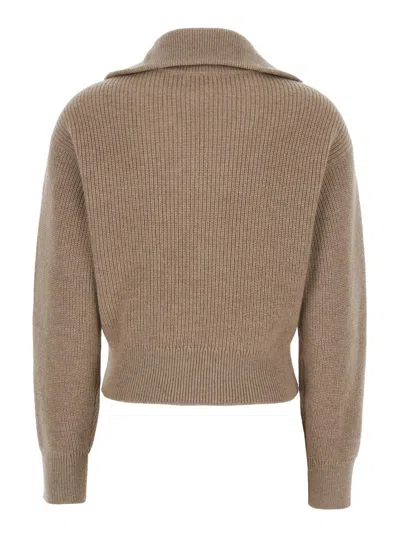 Brunello Cucinelli Beige Cardigan With Spread Collar And Monil Detail On The Front In Cashmere Woman